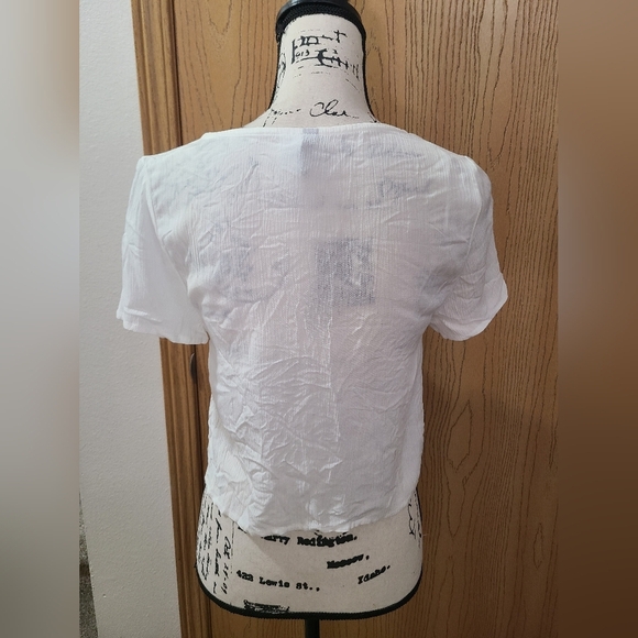 Divided H&M White Y2k Style Tie Open Front Cropped T-shirt Festival Coachella - Picture 2 of 3